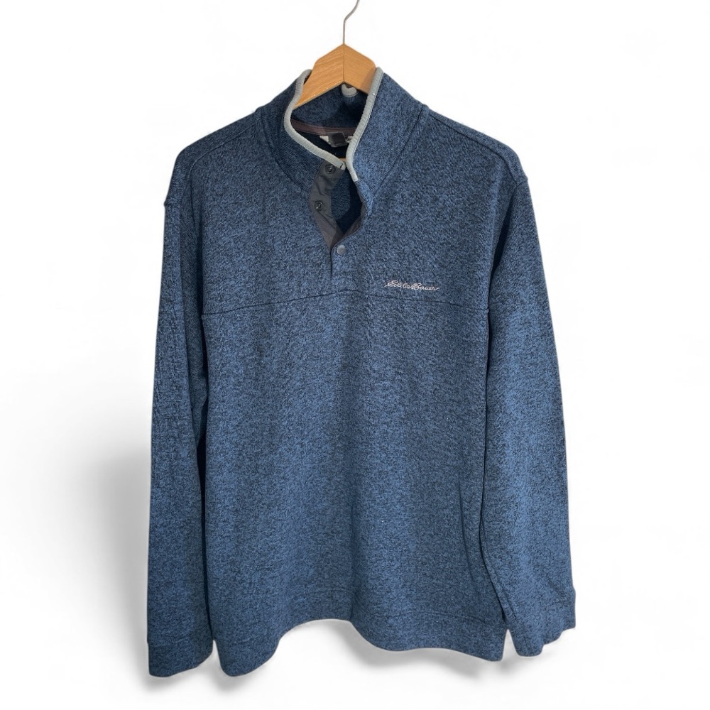 H7- Eddie Bauer Men's XXL Heathered Blue Quarter-Zip Pullover